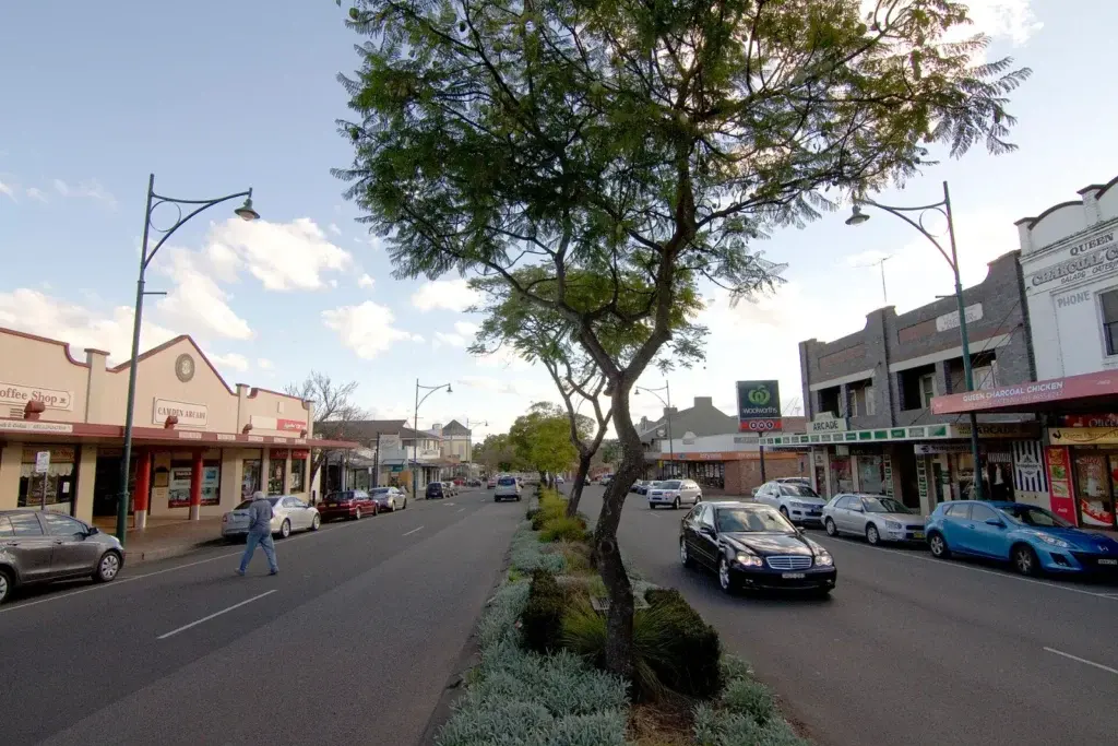 Shops along the main street of Camden in the Macarthur region