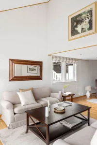 Bright living room with freshly painted walls in neutral tones